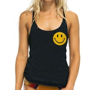 Aviator nation smiley tank charcoal medium new!